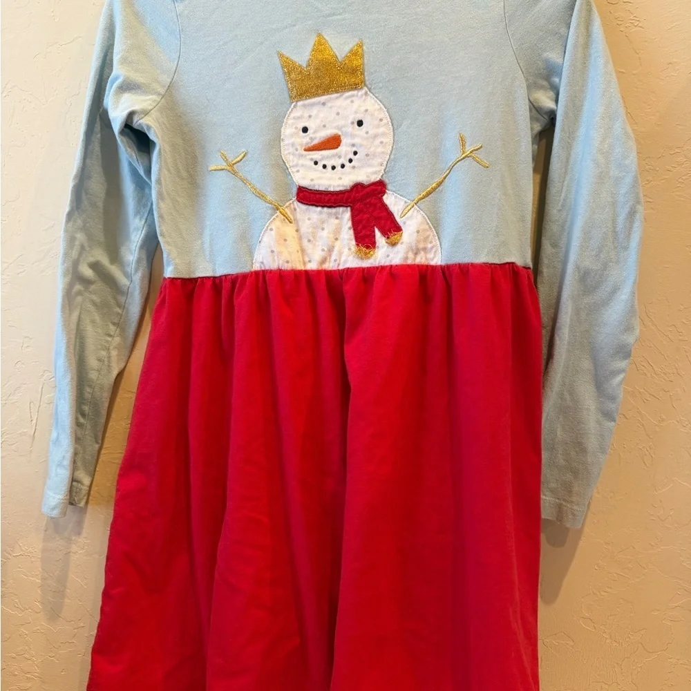 Mini Boden festive snowman appliqué dress